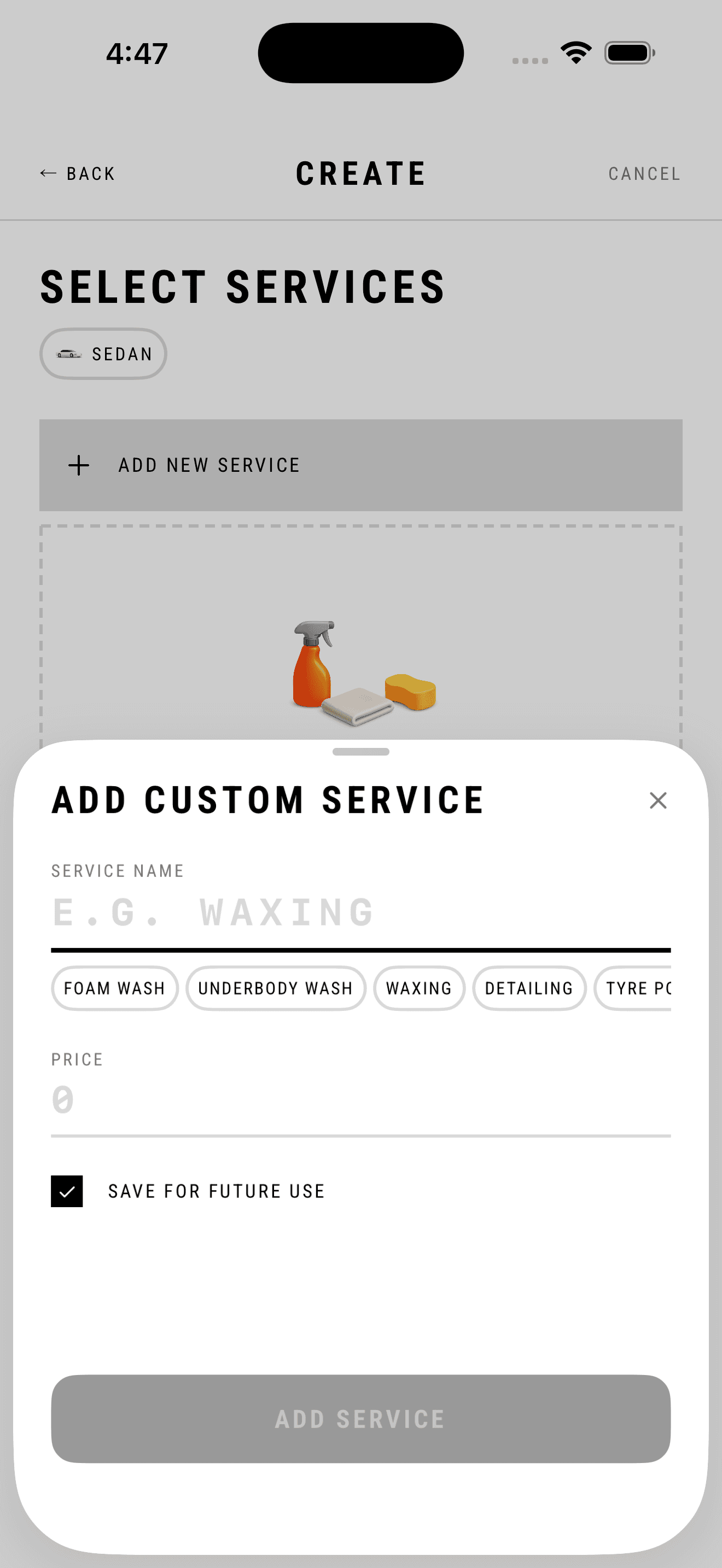 MintWash — Taking an order: Custom service