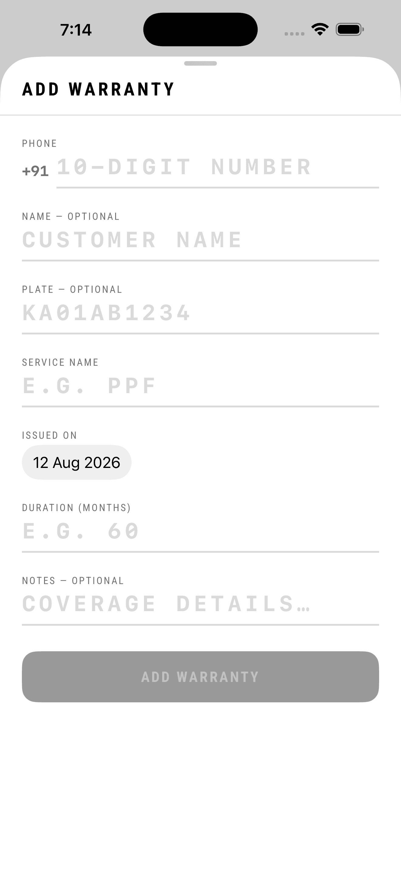 MintWash — Customers and warranties: Add warranty